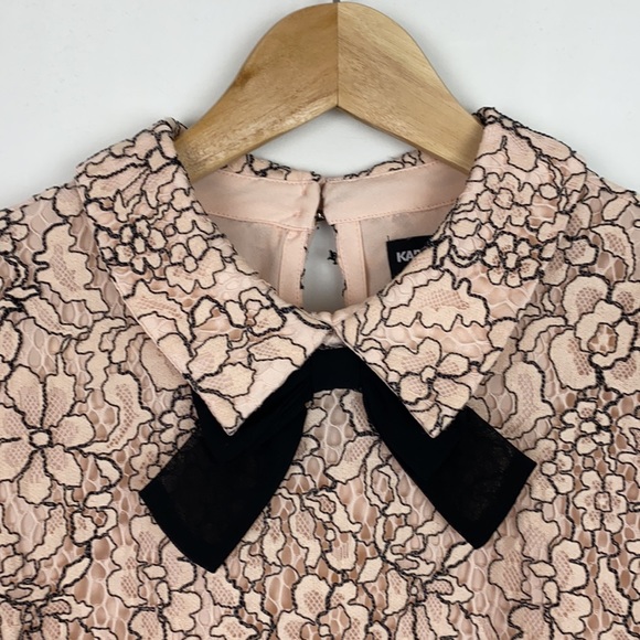 Karl Lagerfeld 10 Lace Bow Top Blouse Blush Pink - Picture 2 of 10